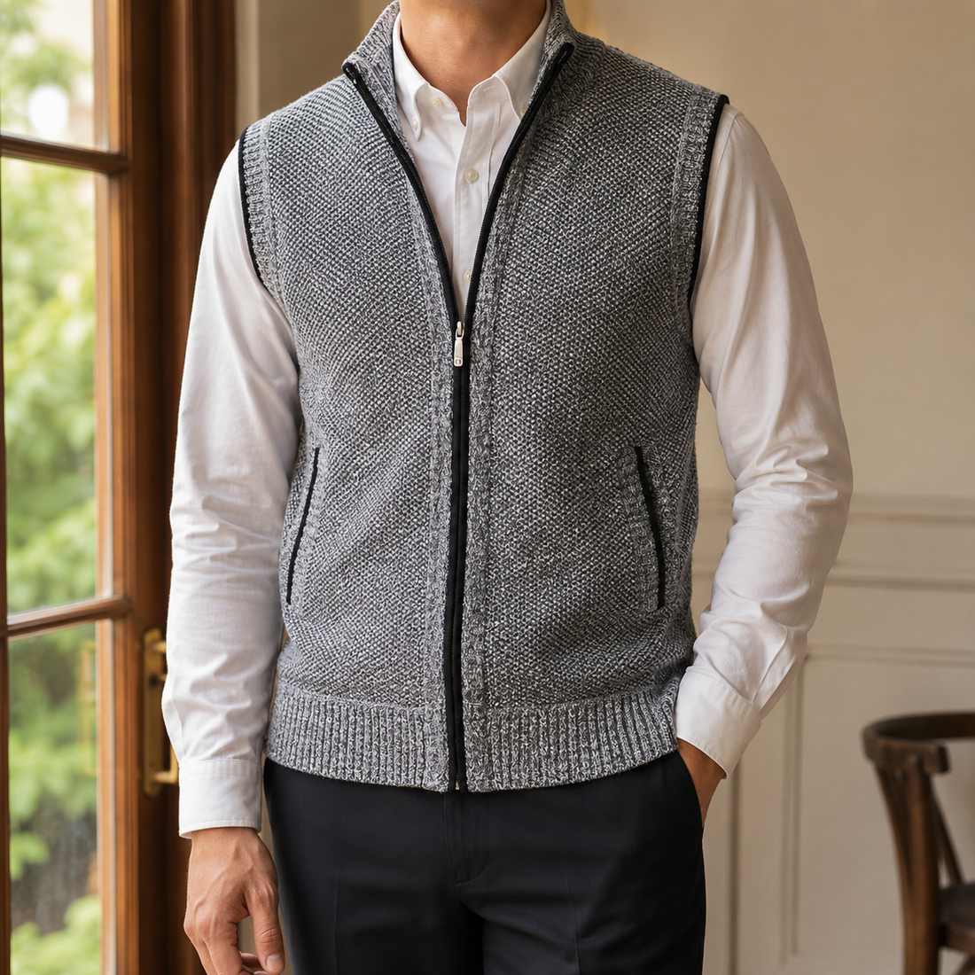 Caleb Sleeveless Knit Jacket - Gray
