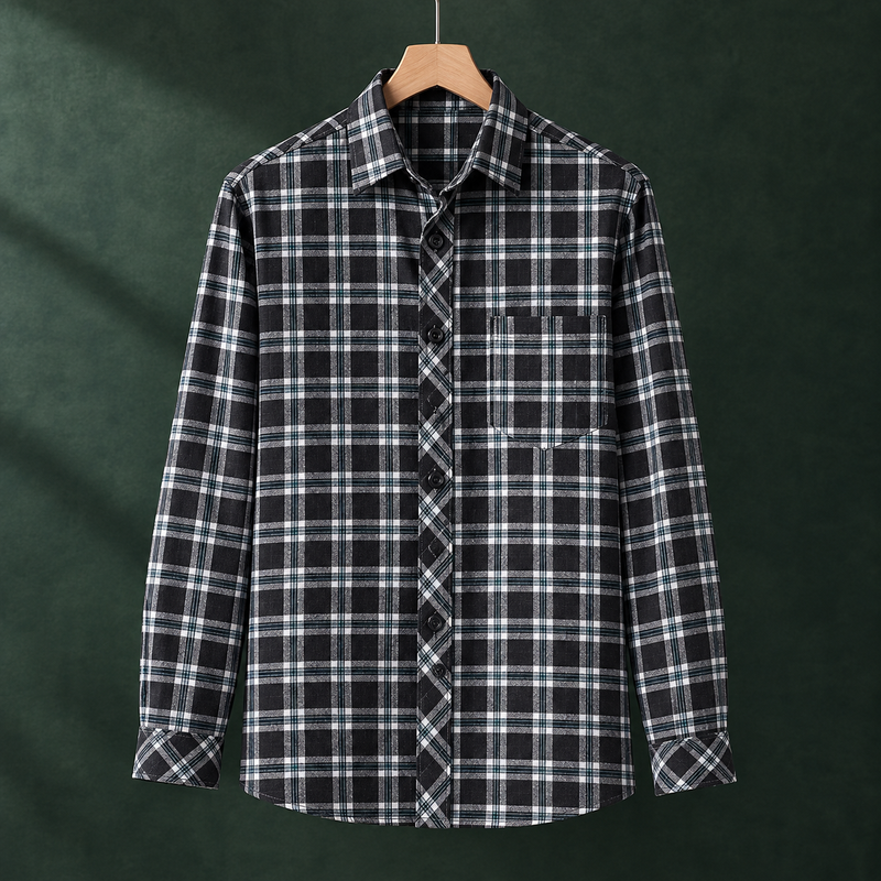 Oliver Square Collar Shirt - Black Check