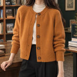 Lauren Round Neck Cardigan - Orange Red