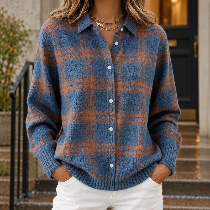 Angelique-Claire Plaid Overshirt - Blue