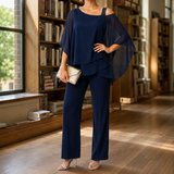 Nerissa-Elise Asymmetric Pants Set - Navy