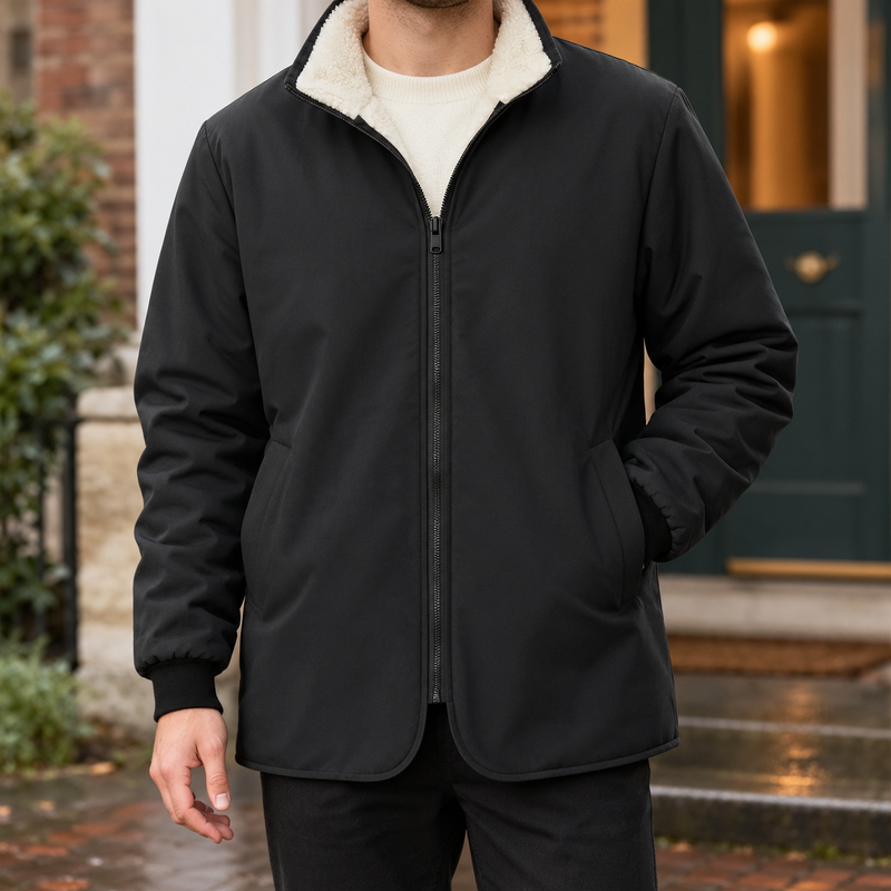 Dario Fleece-Lined Jacket - Texture - Black