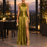 Carina Pleated Halter Dress - Gold