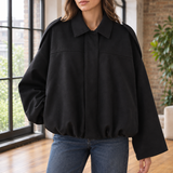 Chantal-Pearl Suede Pilot Jacket - Black