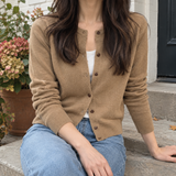 Winona-Grace Round Neck Cardigan - As Pictured