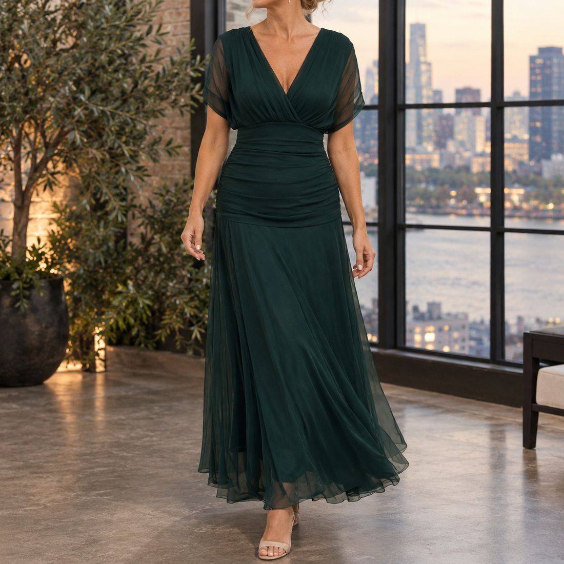 Sylvie-Elise Draped Maxi Dress - Dark Green