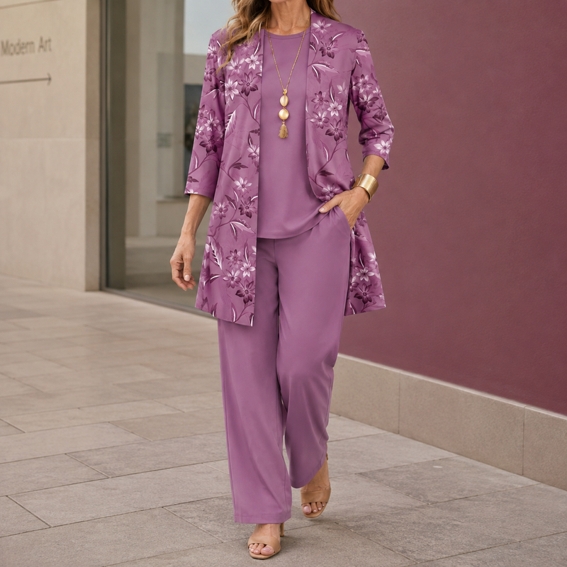 Vivienne Floral Pants Set - Mauve