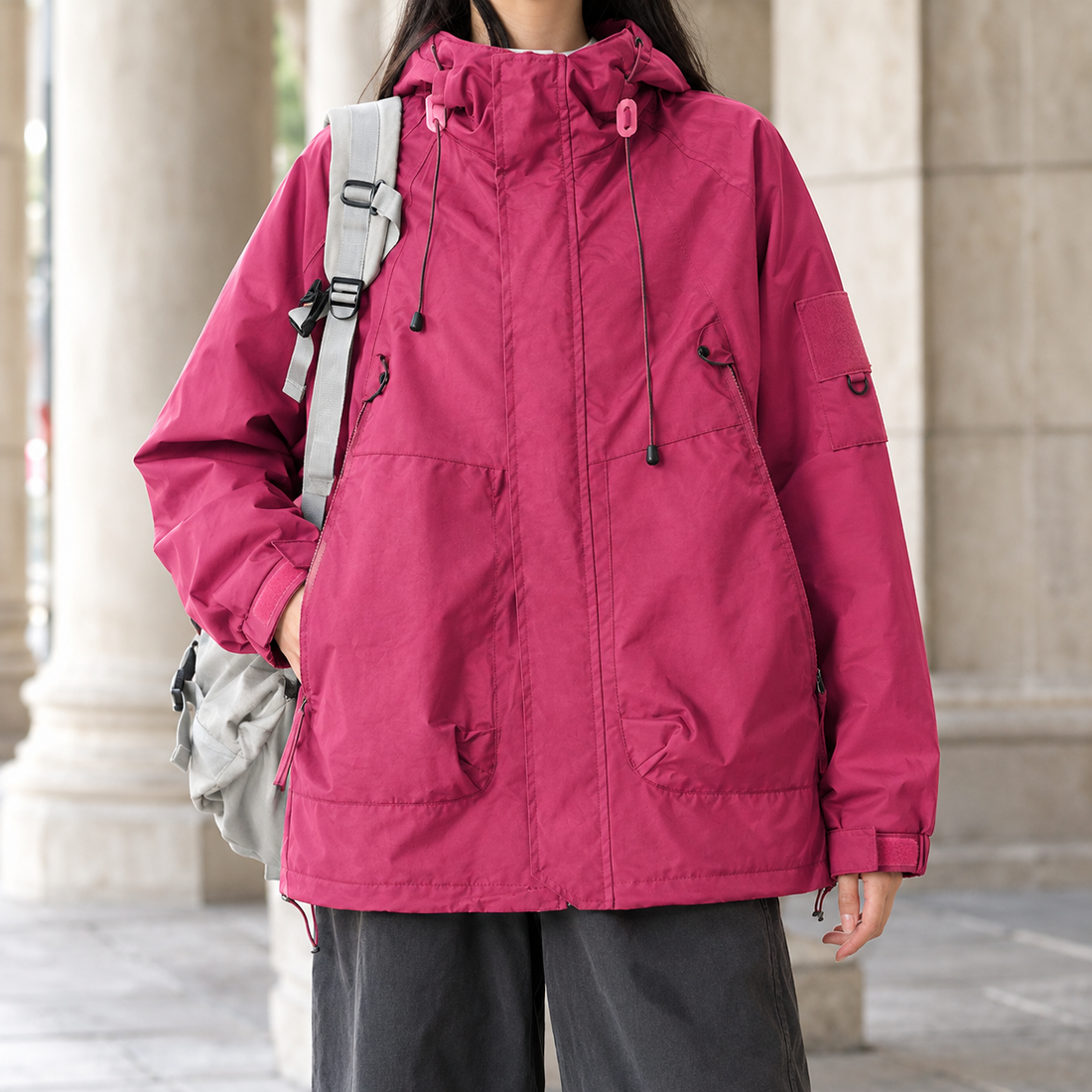 Eden-Hope Hooded Utility Jacket - Strawberry Red