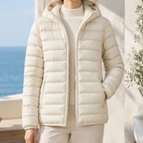 Olympia-Lane Hooded Puffer Jacket - Beige