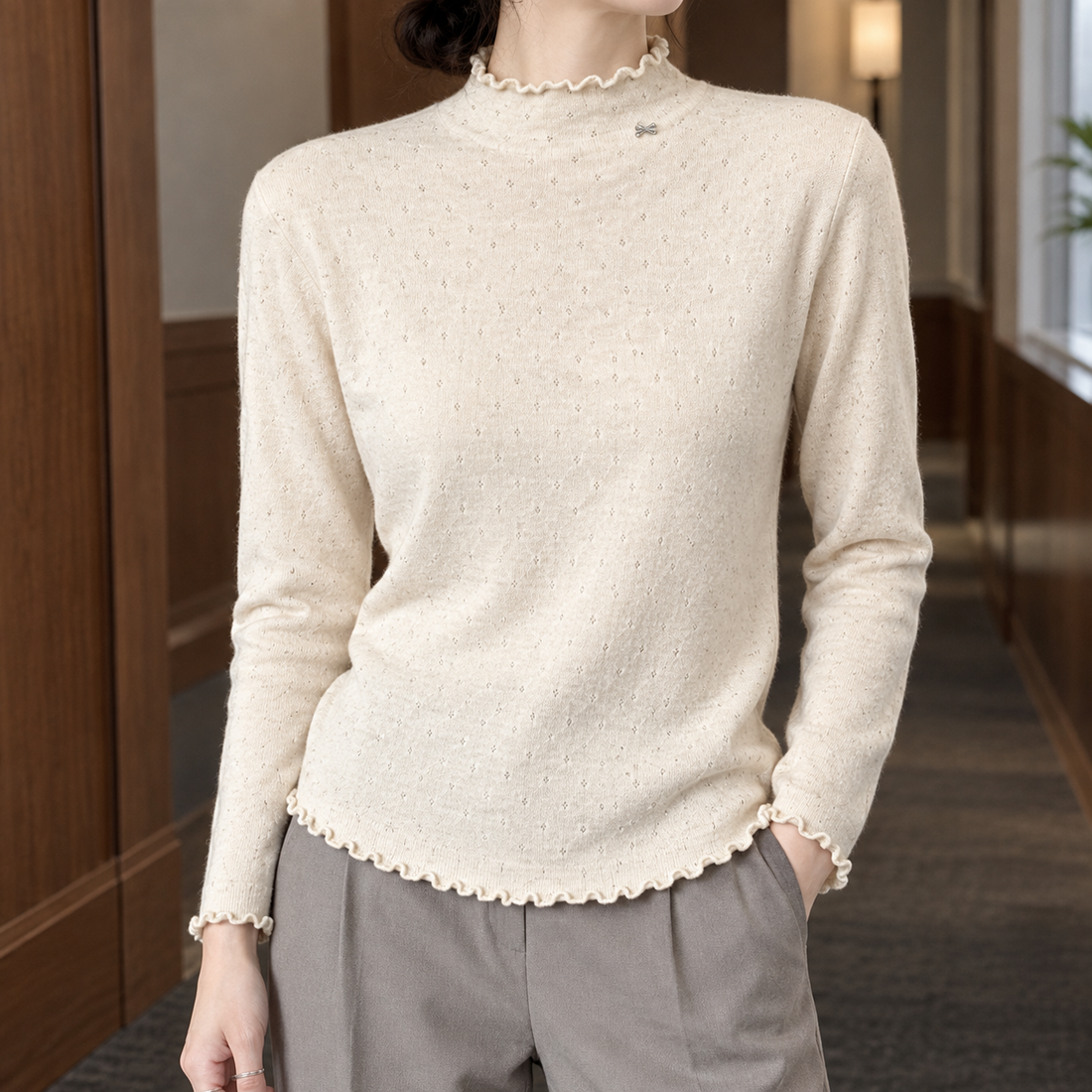 Selene-Marie Lettuce Edge Sweater - Apricot