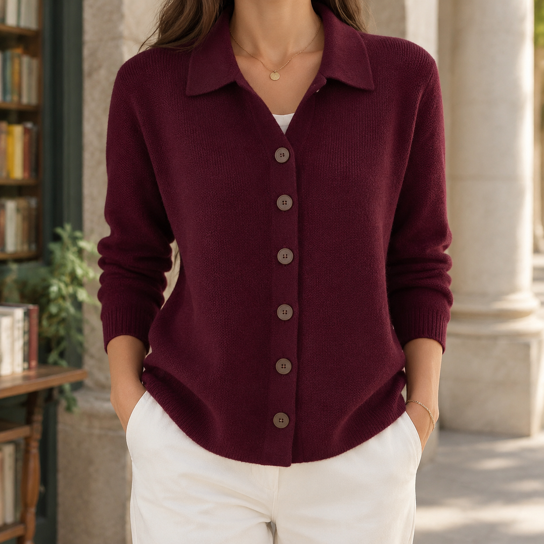 April-Belle Collared Cardigan - Burgundy