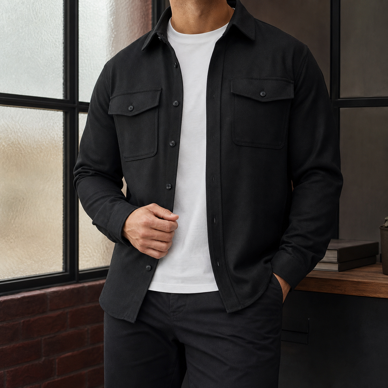 Dario Cotton Overshirt - Black