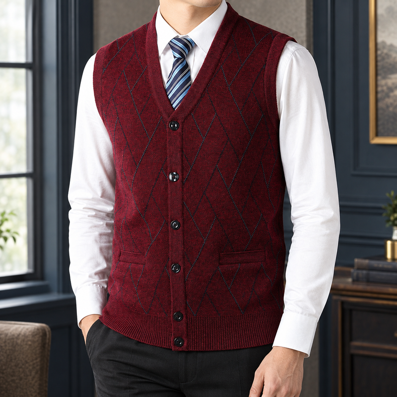 Caleb Argyle Vest - Red