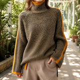 Romy-Pearl Contrast Turtleneck Sweater - Brown