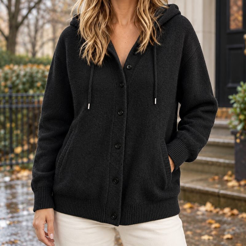 Honoria-Rae Hooded Cardigan - Black