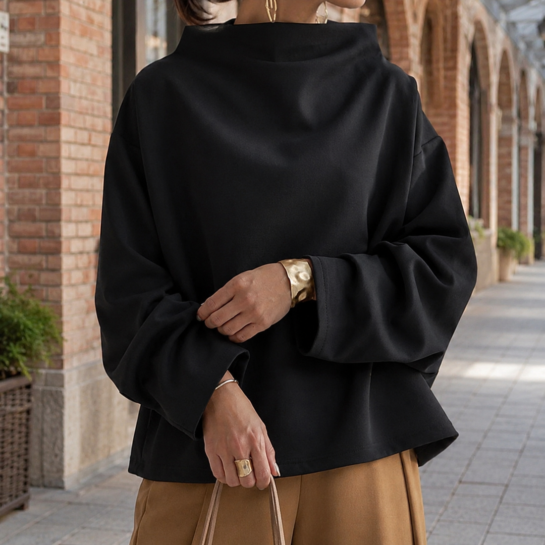 Nadia-Grace High-Neck Top - Black