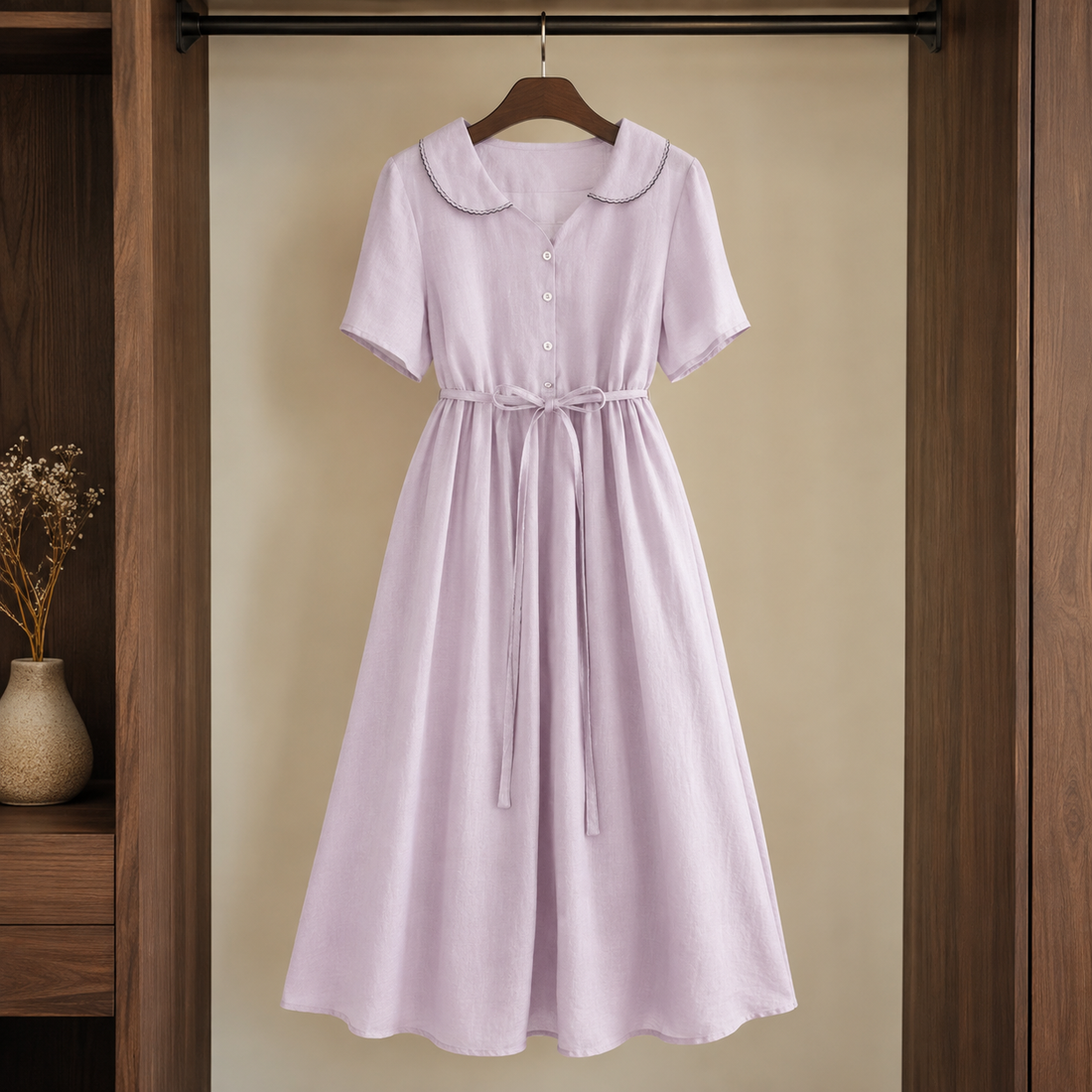 Adele-Jade Belted Midi Dress - Light Purple