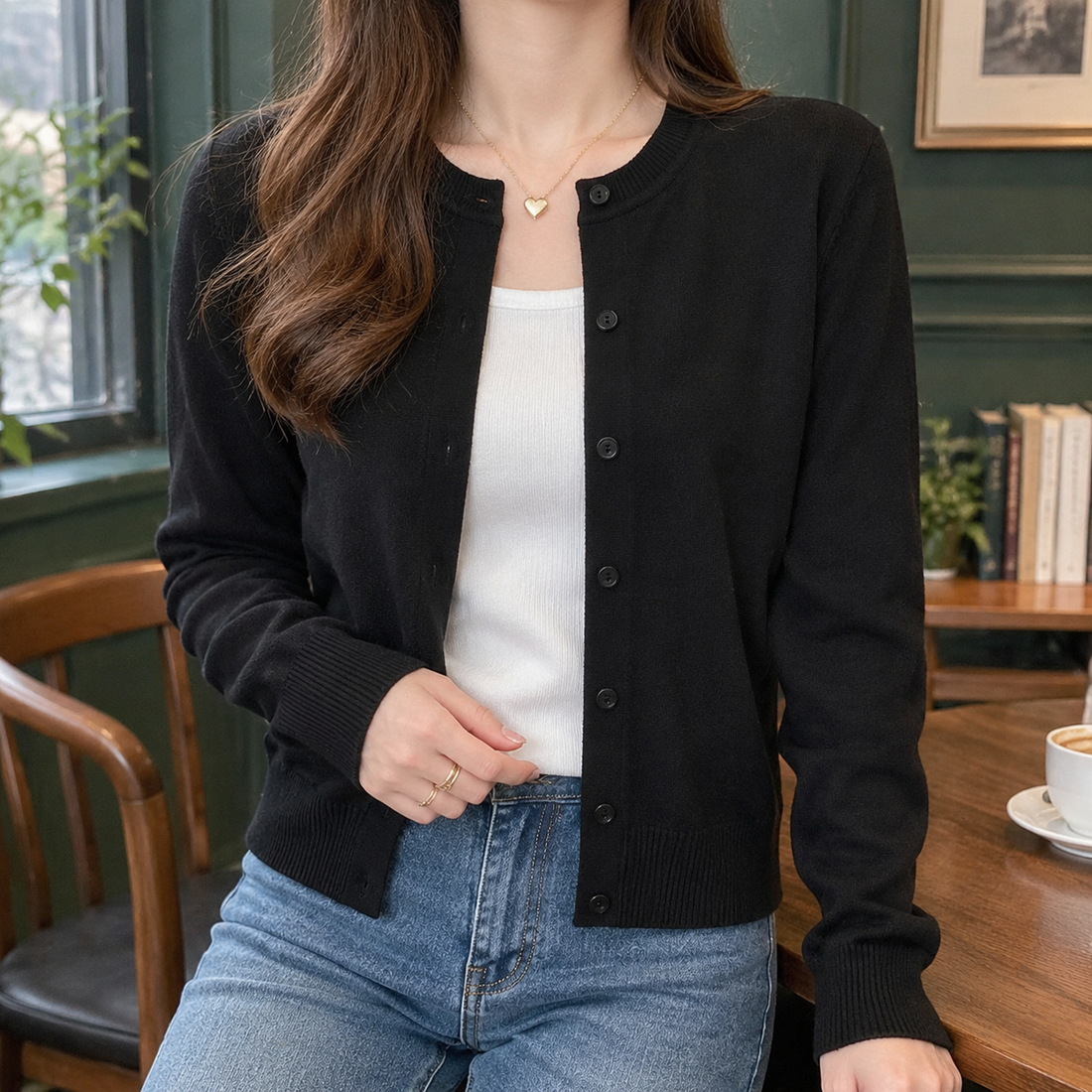 Perla-Rae Fine Knit Cardigan - Black