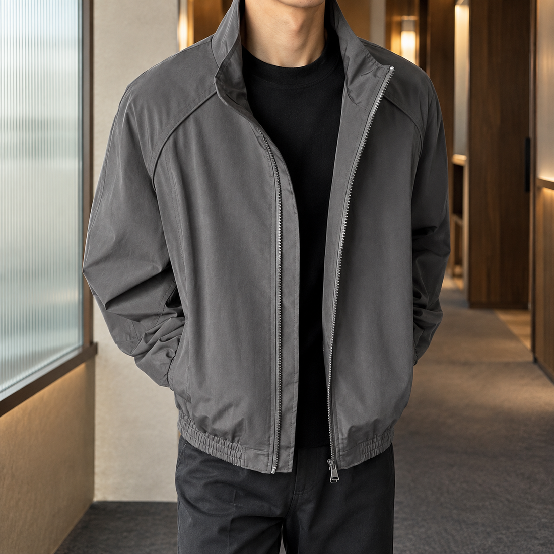 Conrad Stand Collar Jacket - Dark Gray