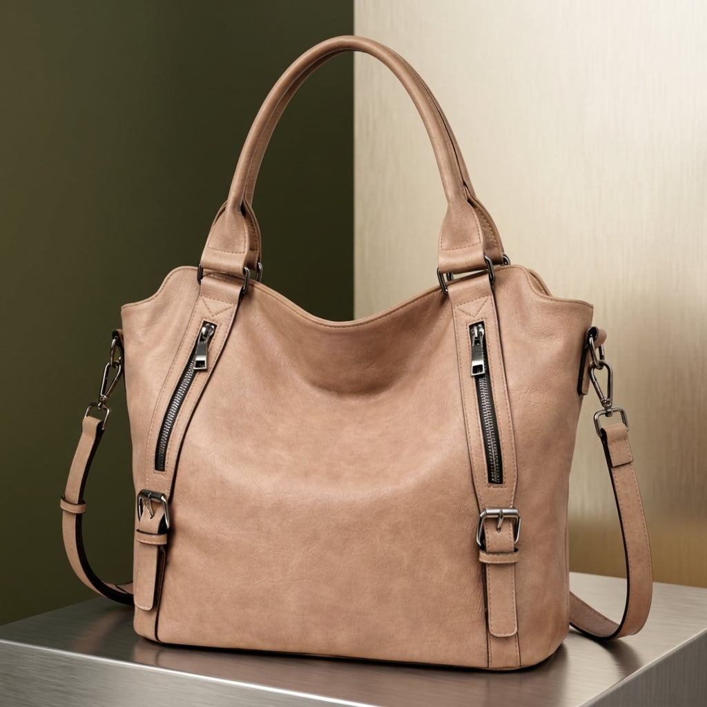Valencia Buckled Tote - Light Brown