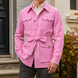 Dorian Striped Safari Jacket - Pink
