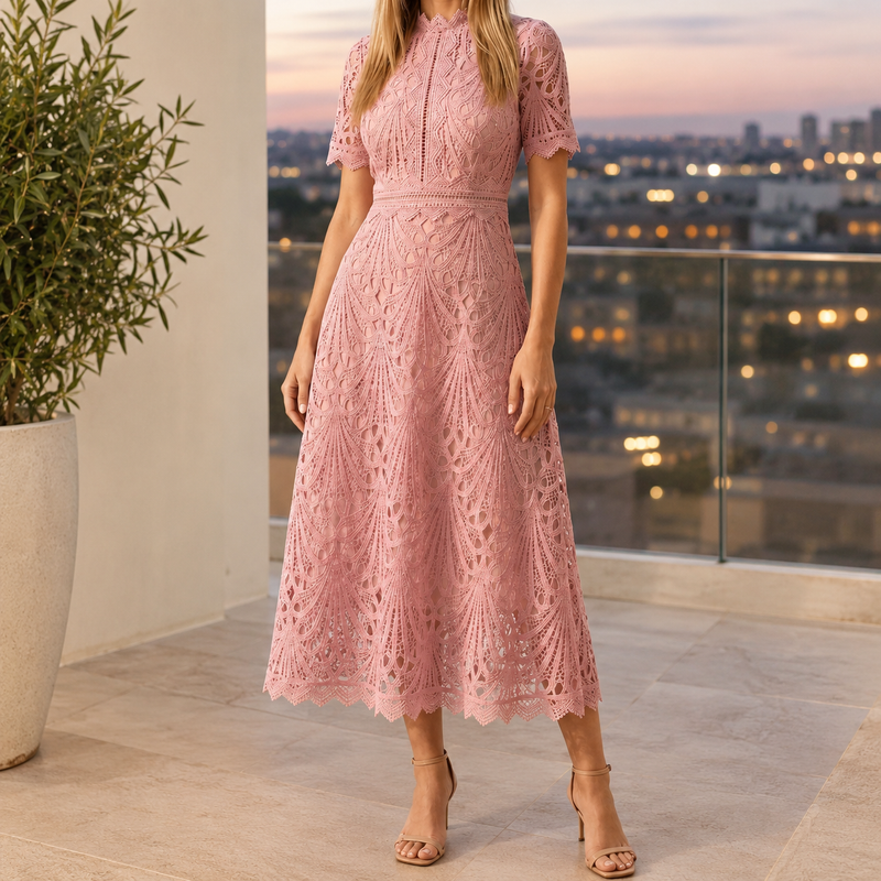 Yara-Louise Lace Midi Dress - Pink