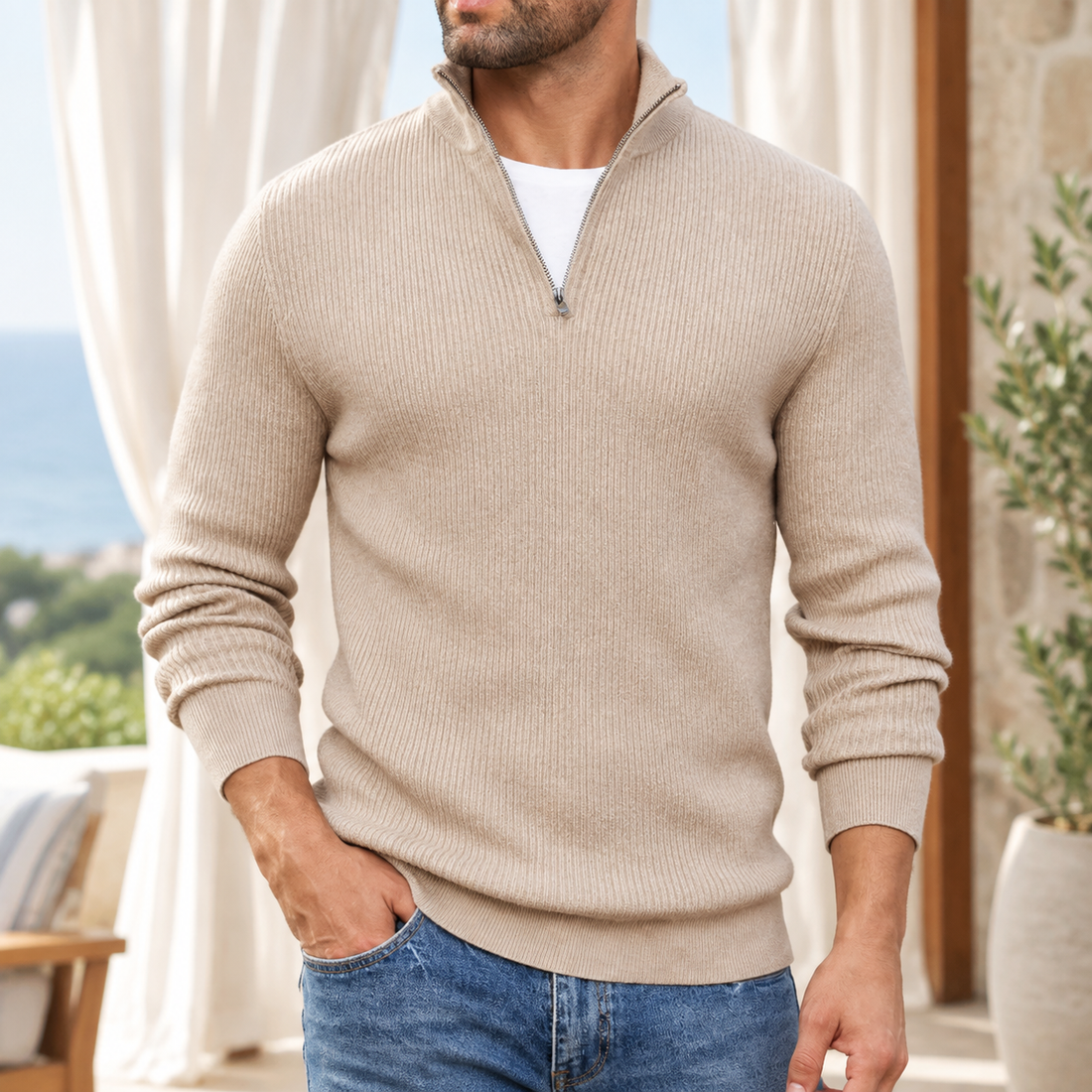 Francis Ribbed Sweater - Beige
