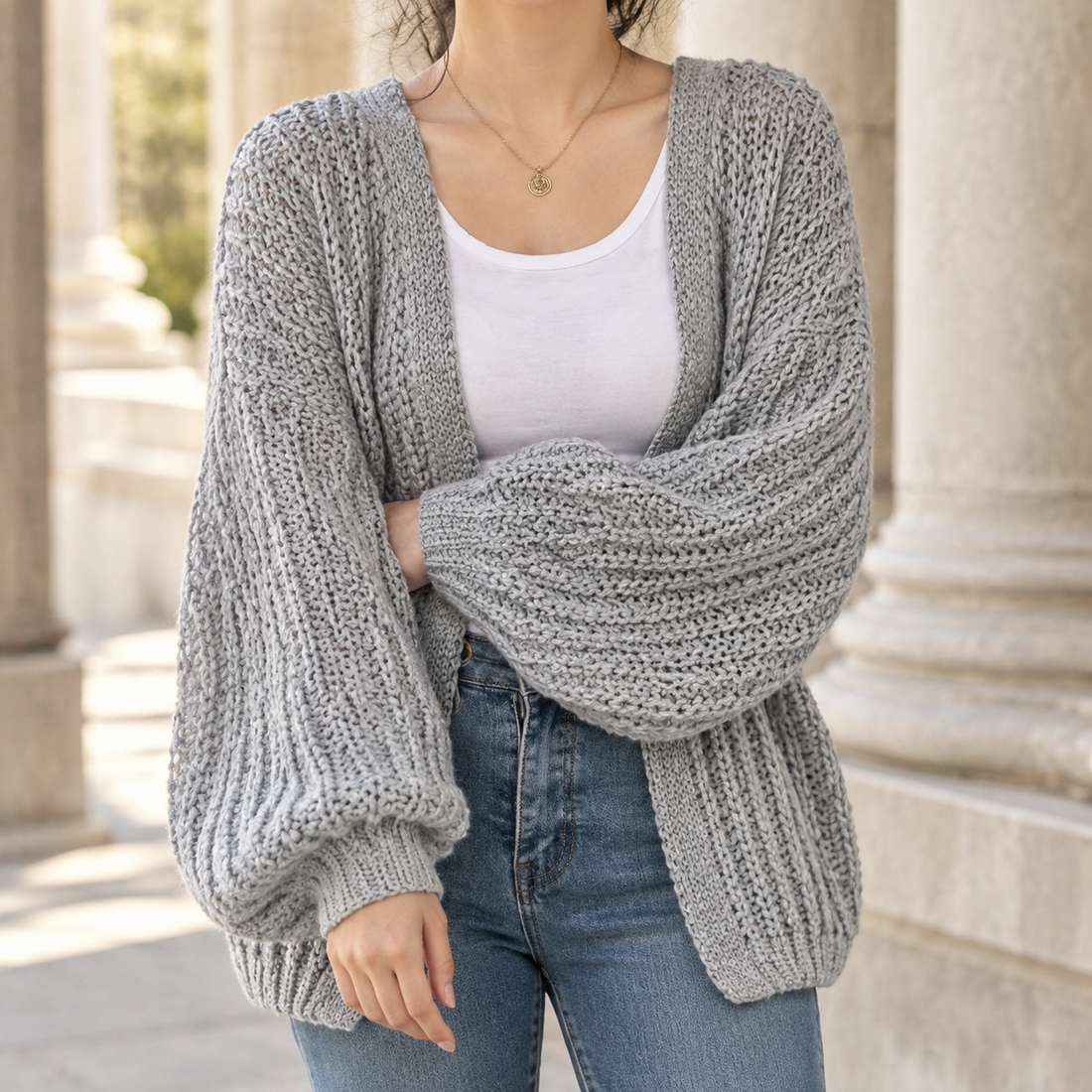 Henriette-Lane Chunky Knit Cardigan - Gray