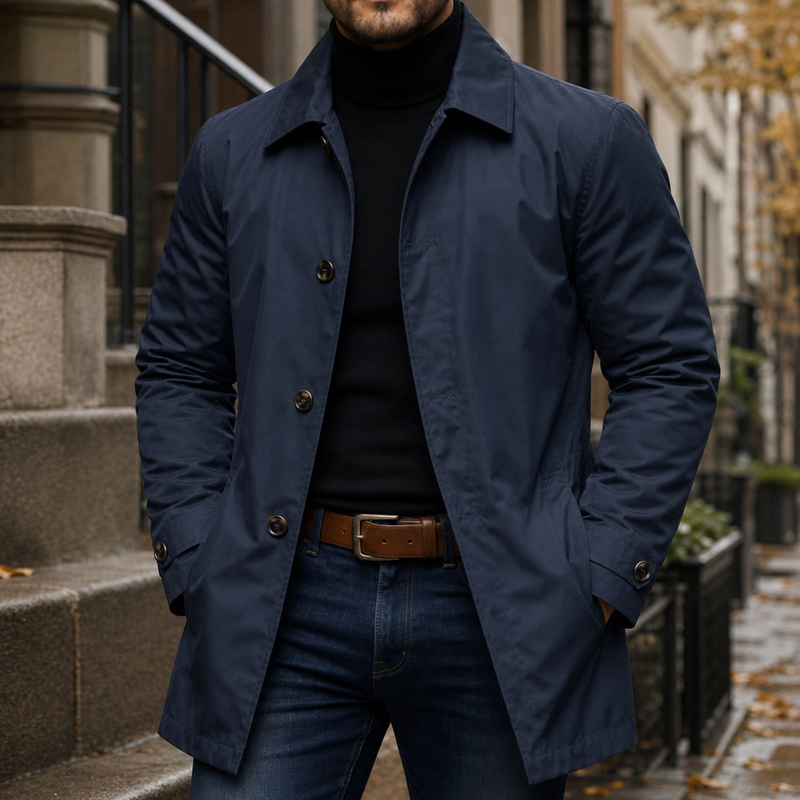 Marco Buttoned Overcoat - Navy Blue