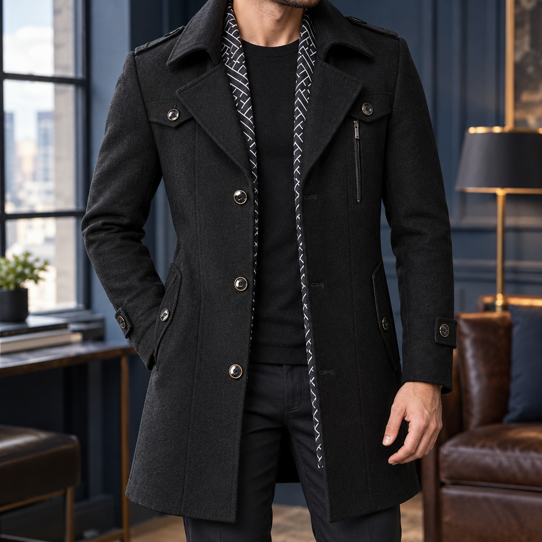 Gaspard Tailored Wool Coat - Black