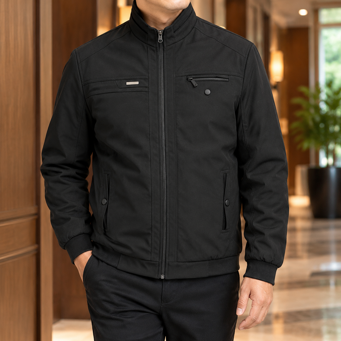 Hubert Stand Collar Jacket - Black