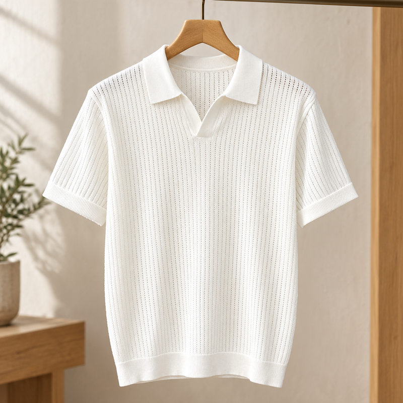 Caleb Openwork Polo - White