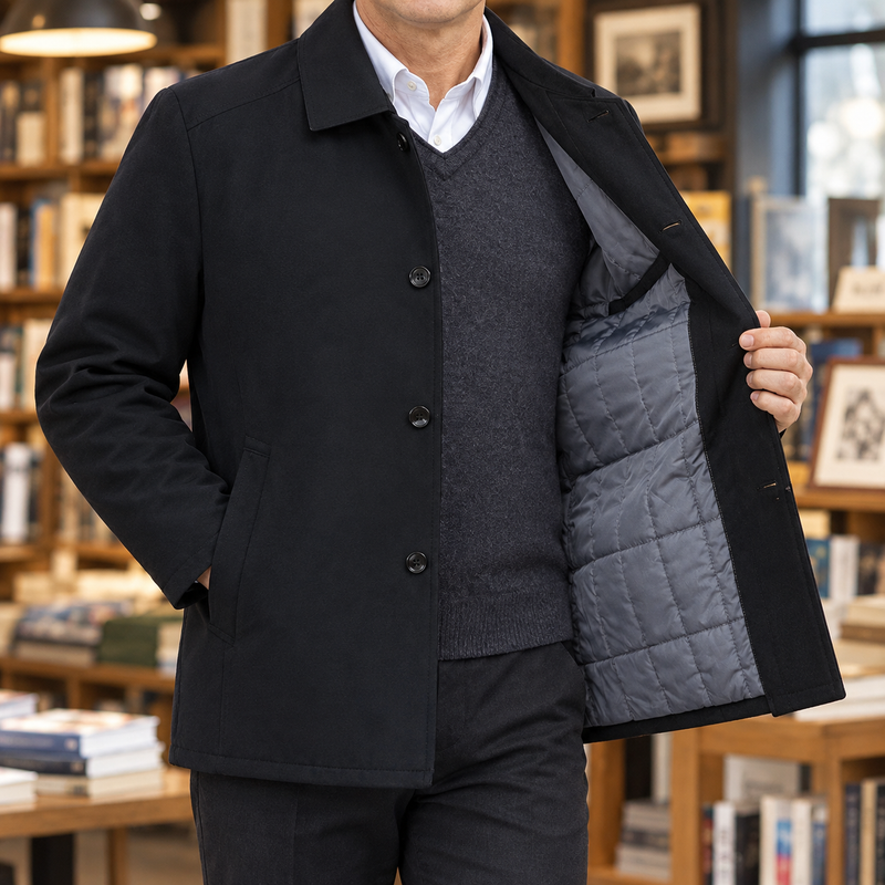 Eldric Quilted Jacket - Black (Button, thick Quilted)