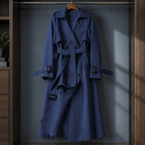 Ancelin-Grace Belted Overcoat - Navy Blue