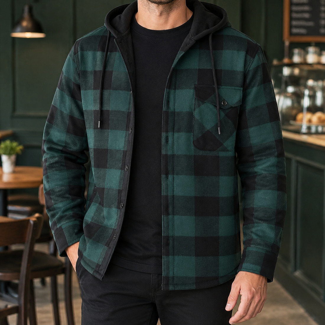 Sterling Hooded Plaid Jacket - Green Plaid
