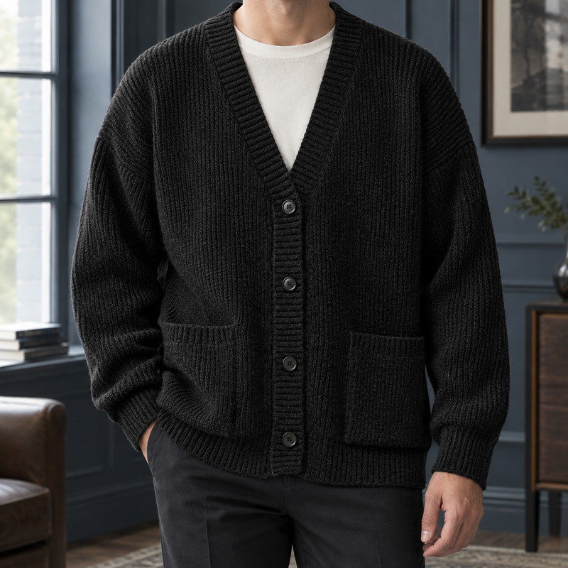 Samuel Ribbed Cardigan - Black