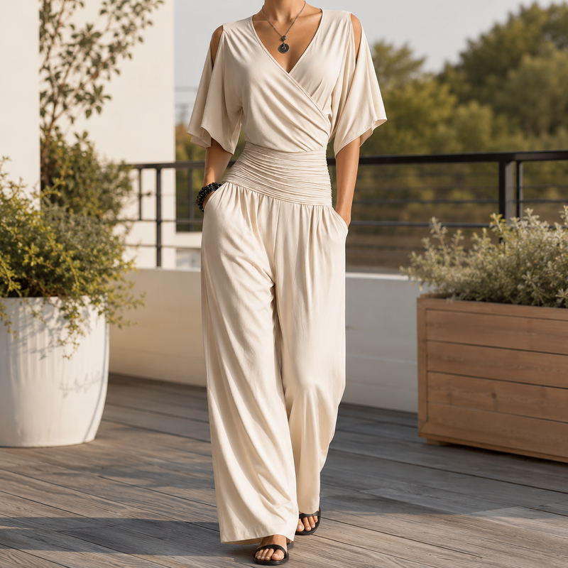 Verity-Grace Wide-Leg Jumpsuit - Beige