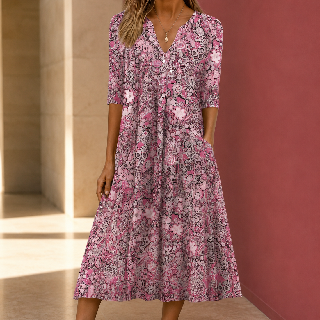 Nadia-Claire Printed Midi Dress - Pink