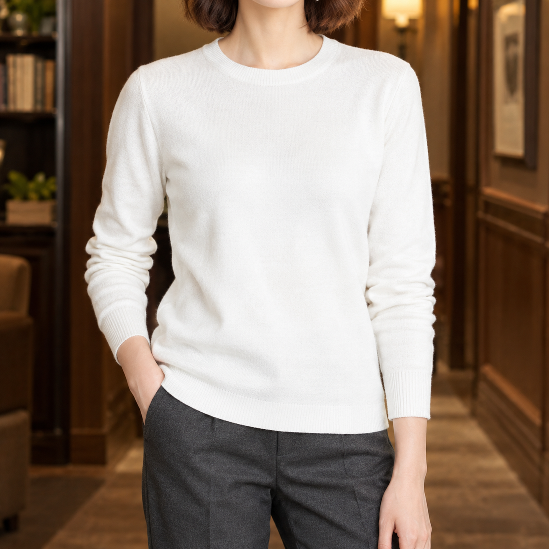Severine Crew Neck Sweater - White