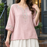 Constance V Neck Blouse - Pink