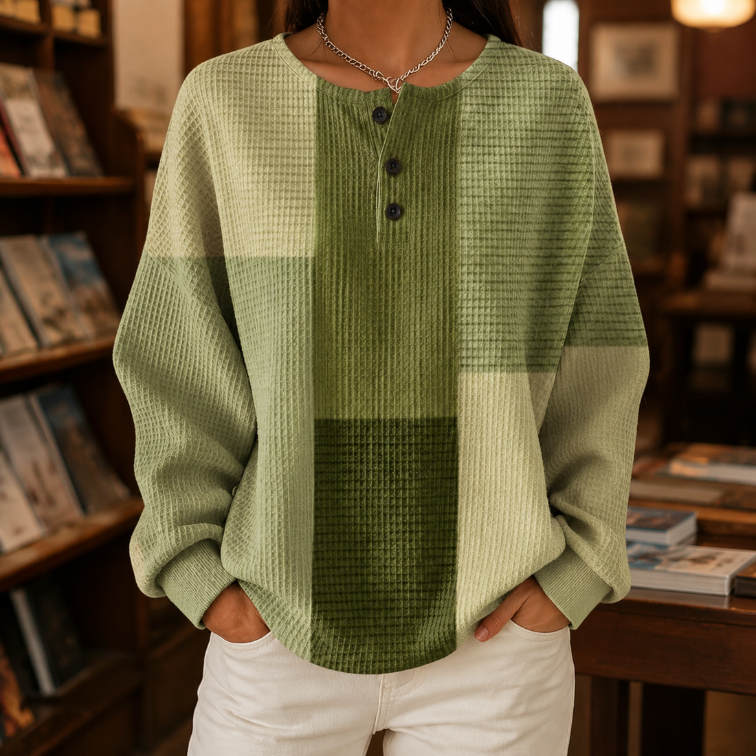 Adeline-Elise Color Block Sweater - Green