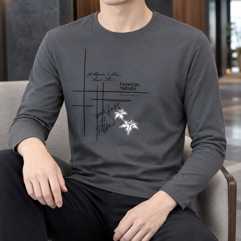 Florian Crew Neck Top - Dark Gray Bamboo Flower