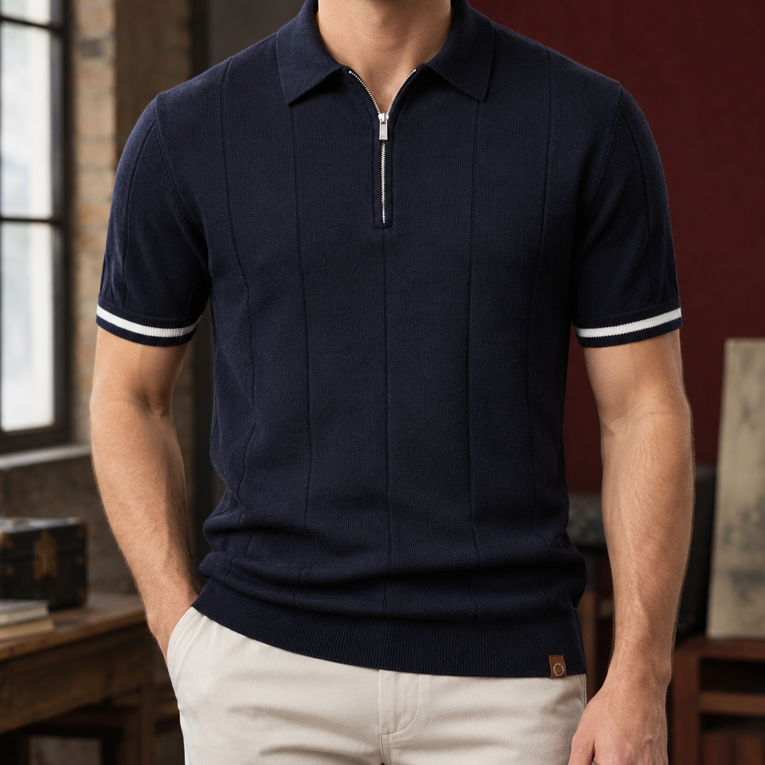 Blake Zip Polo - Navy Blue