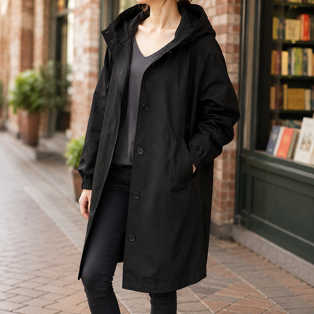 Zelda-Elise Hooded Overcoat - Black