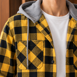 Gilles Plaid Hooded Overshirt - Lead Product Detail
