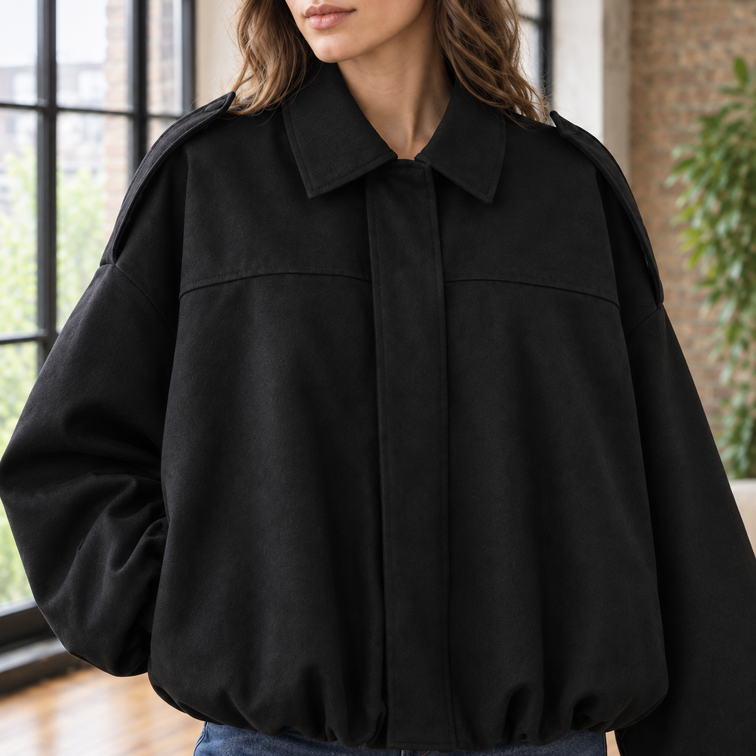 Chantal-Pearl Suede Pilot Jacket - Lead Product Detail