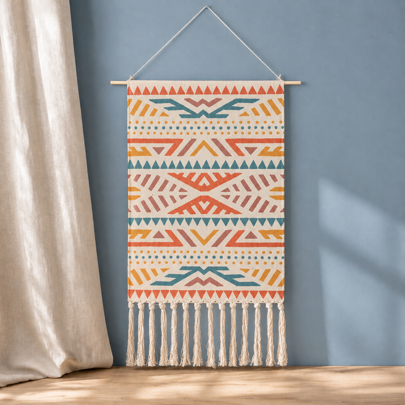 Florian Geometric Wall Hanging - Coral Teal Geometric