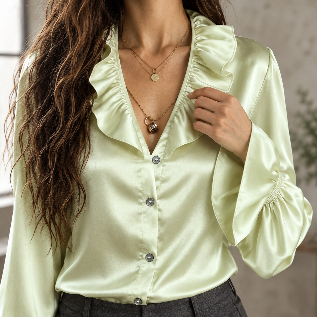 Sabrina Ruffle Neck Blouse - Lead Product Detail