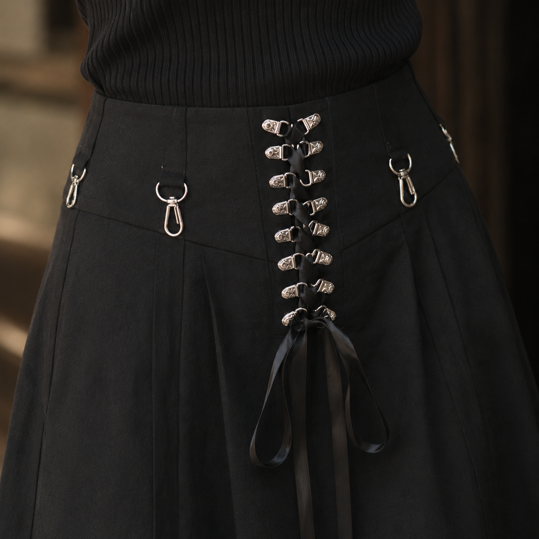 Clarisse Lace-Up Midi Skirt - Lead Product Detail