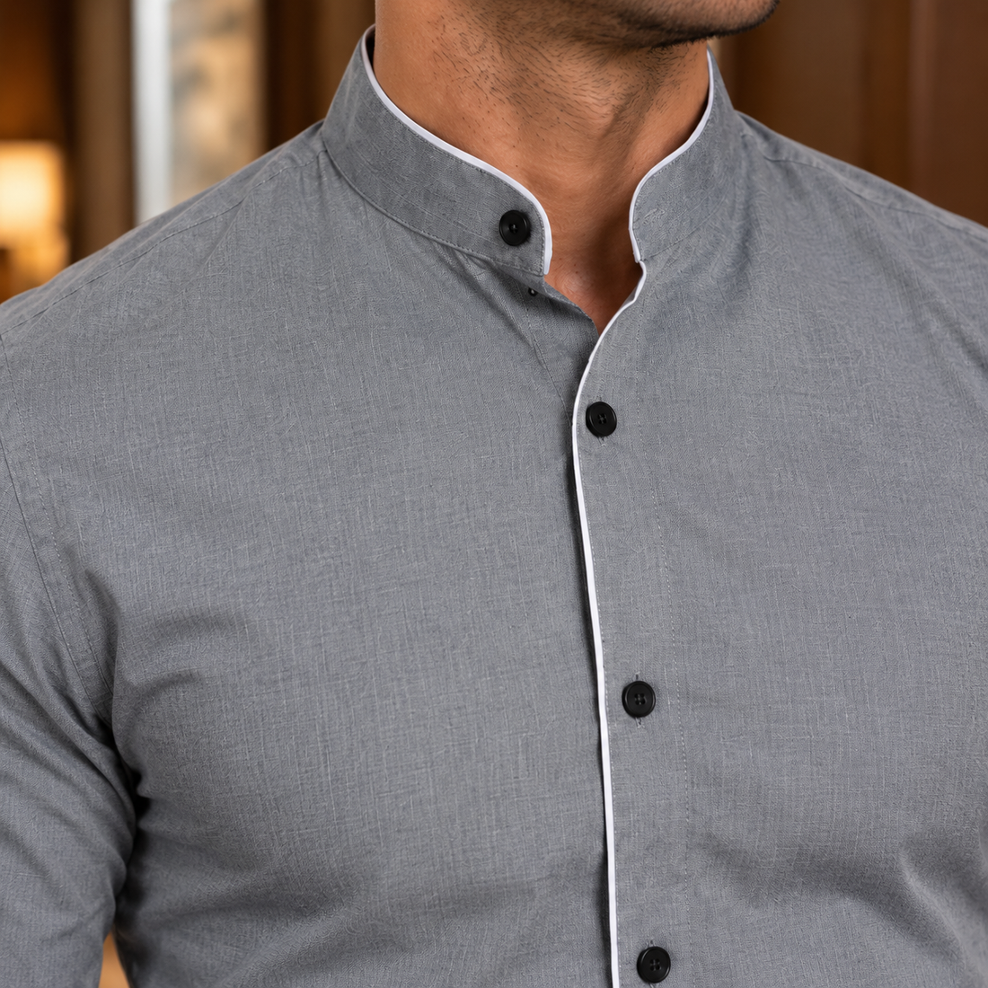 Zephyrin Band Collar Shirt - Lead Product Detail